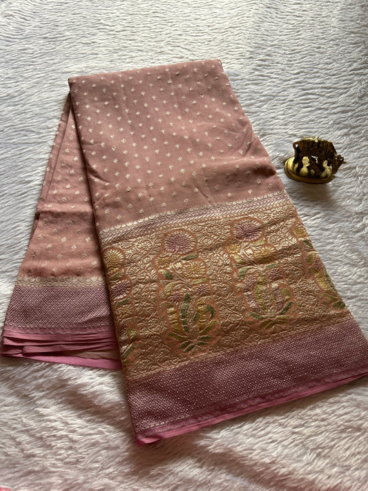 Pure Chiffon Georgette (2D) : Pastel pink-rose pink