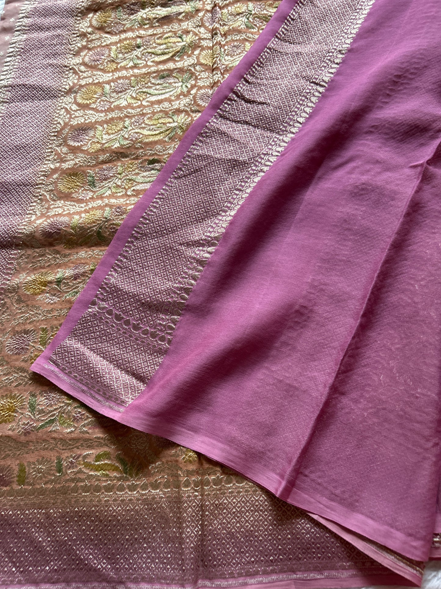 Pure Chiffon Georgette (2D) : Pastel pink-rose pink