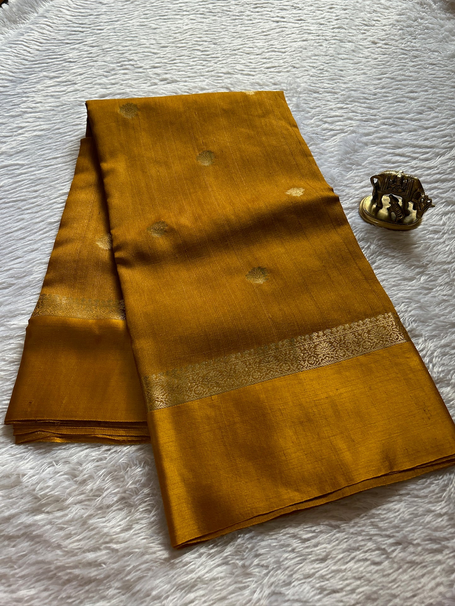 Pure Raw Tussar Georgette : Solid Mustard yellow