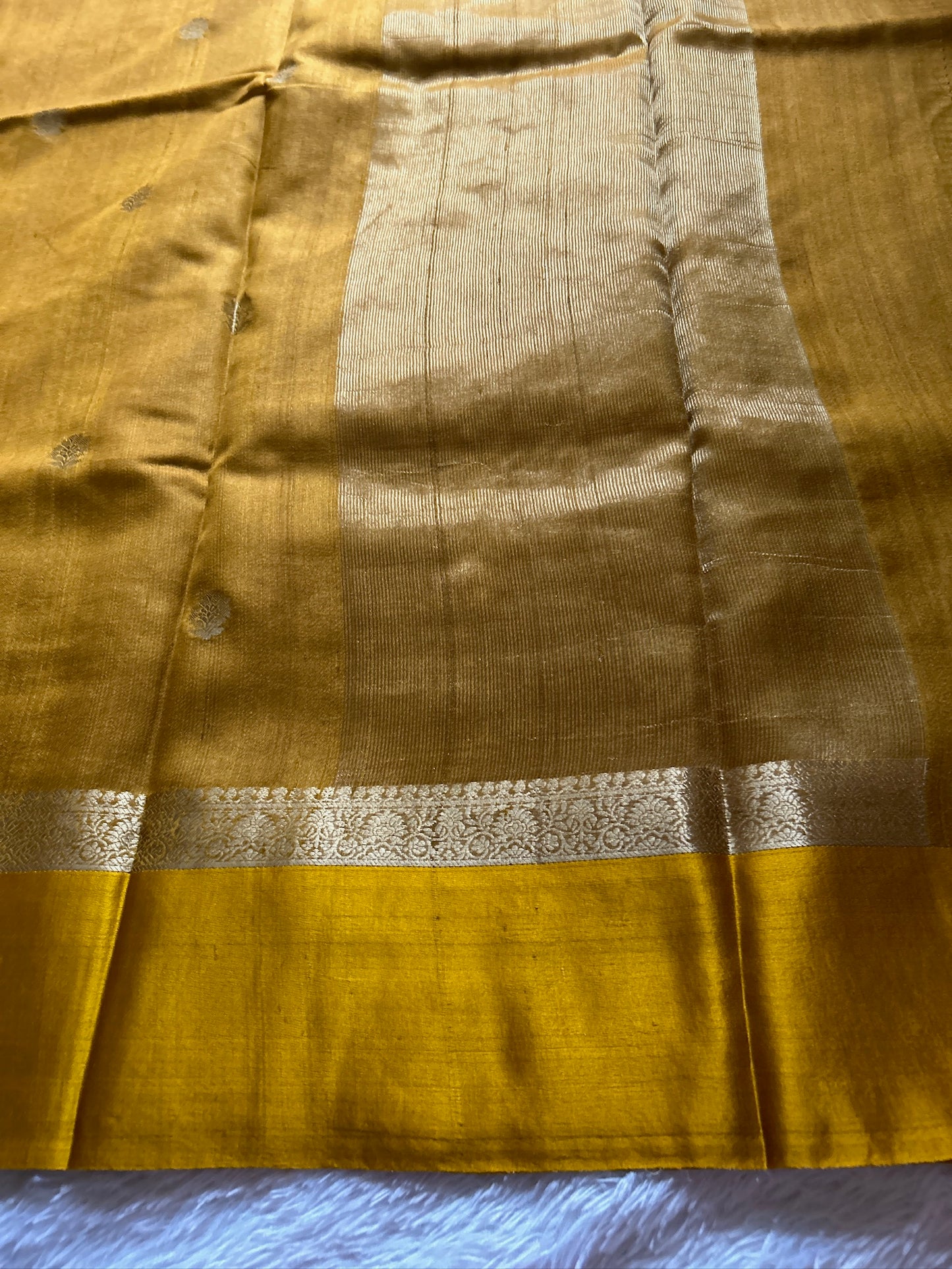 Pure Raw Tussar Georgette : Solid Mustard yellow
