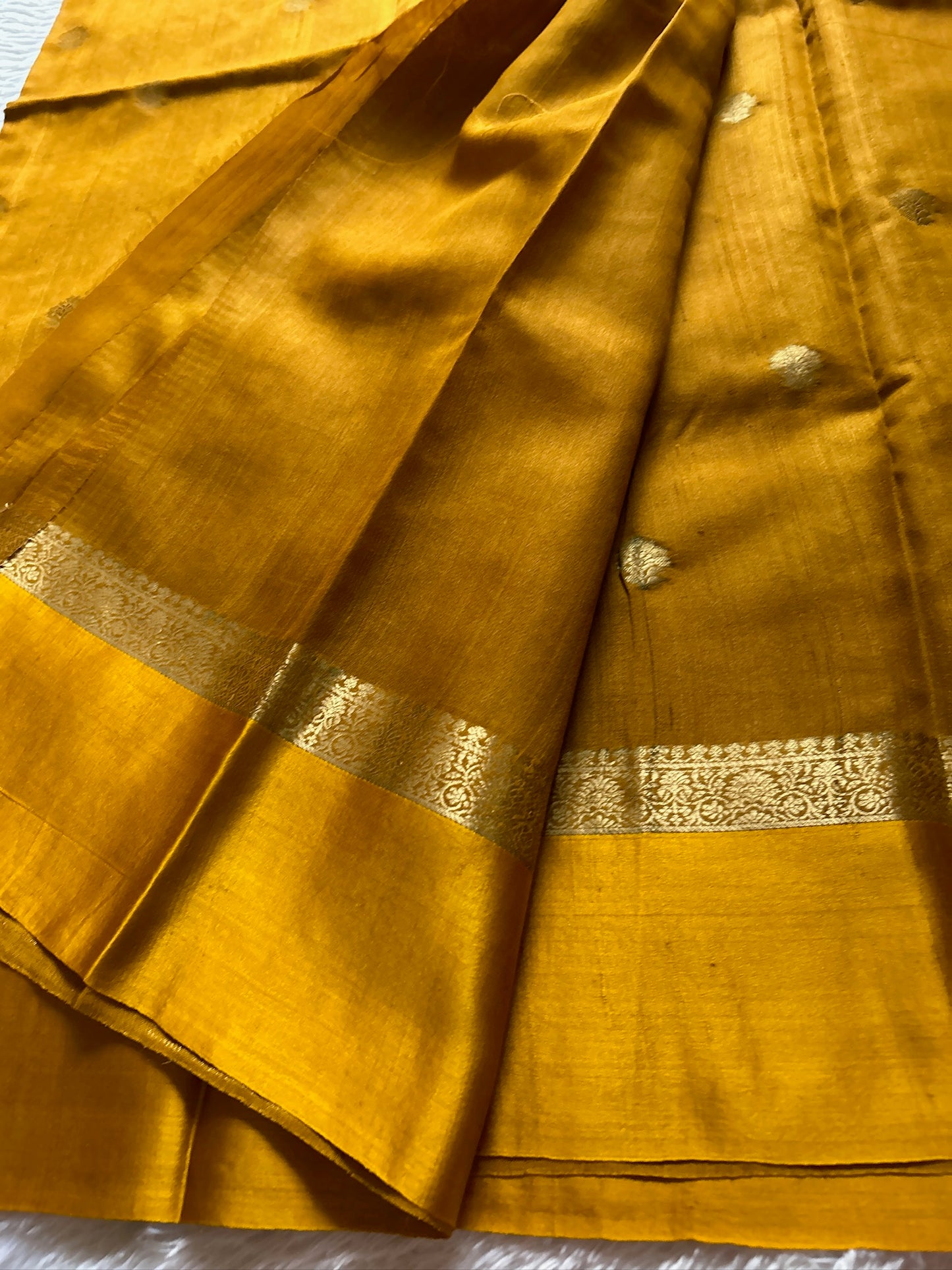Pure Raw Tussar Georgette : Solid Mustard yellow