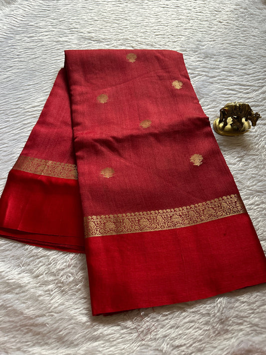 Pure Raw Tussar Georgette : Solid Brick red