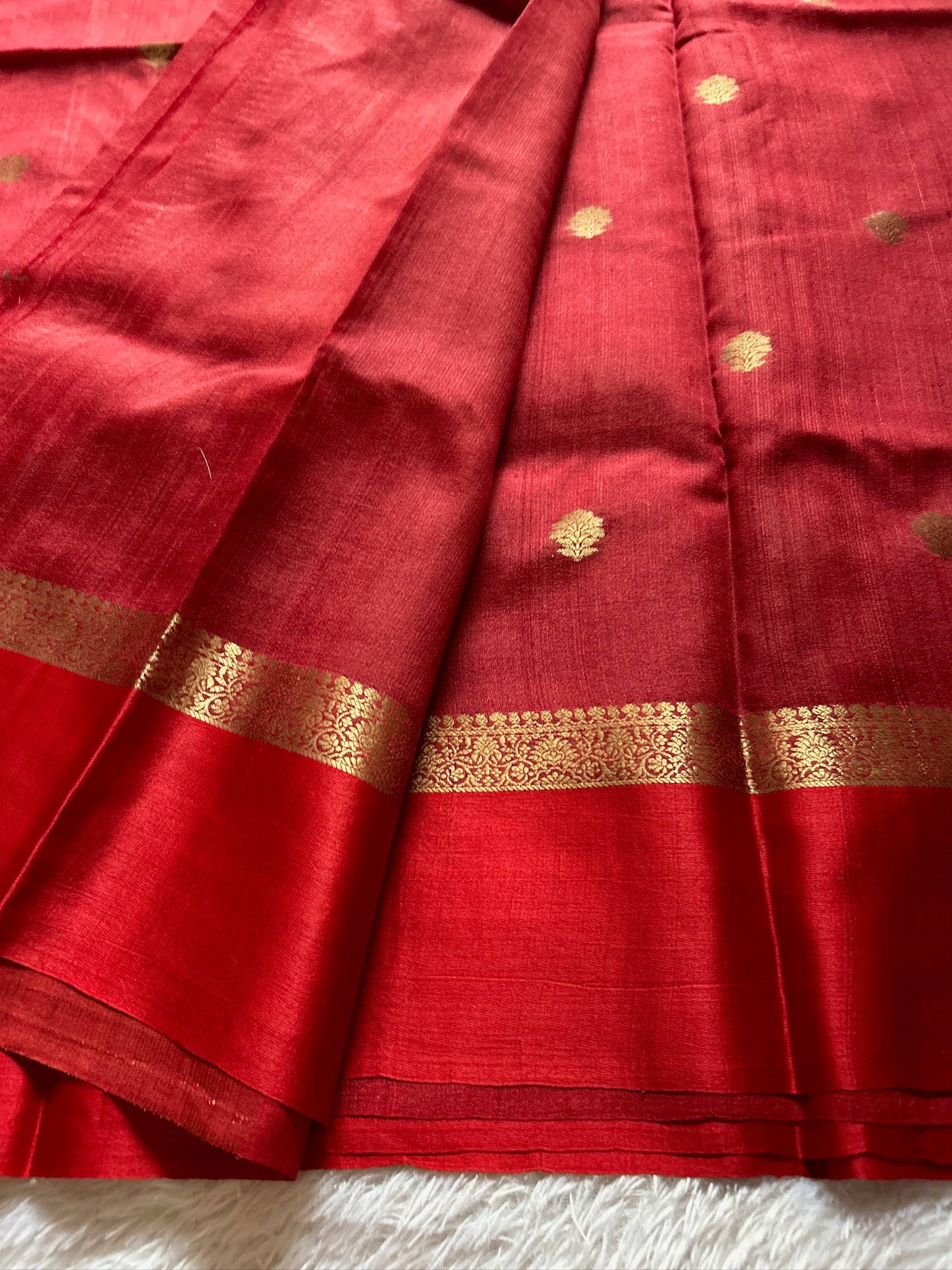 Pure Raw Tussar Georgette : Solid Brick red