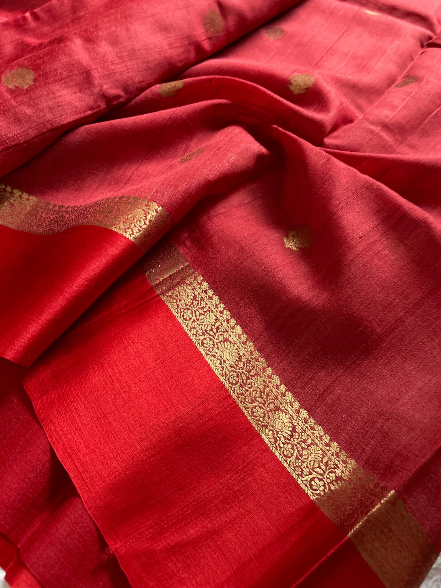 Pure Raw Tussar Georgette : Solid Brick red