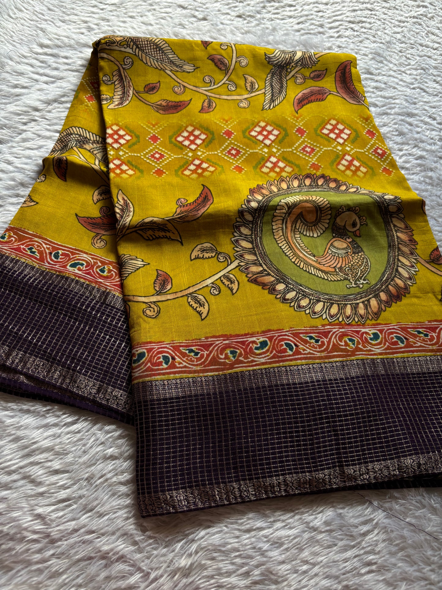 SS119 : Printed Mustard yellow-dark purple
