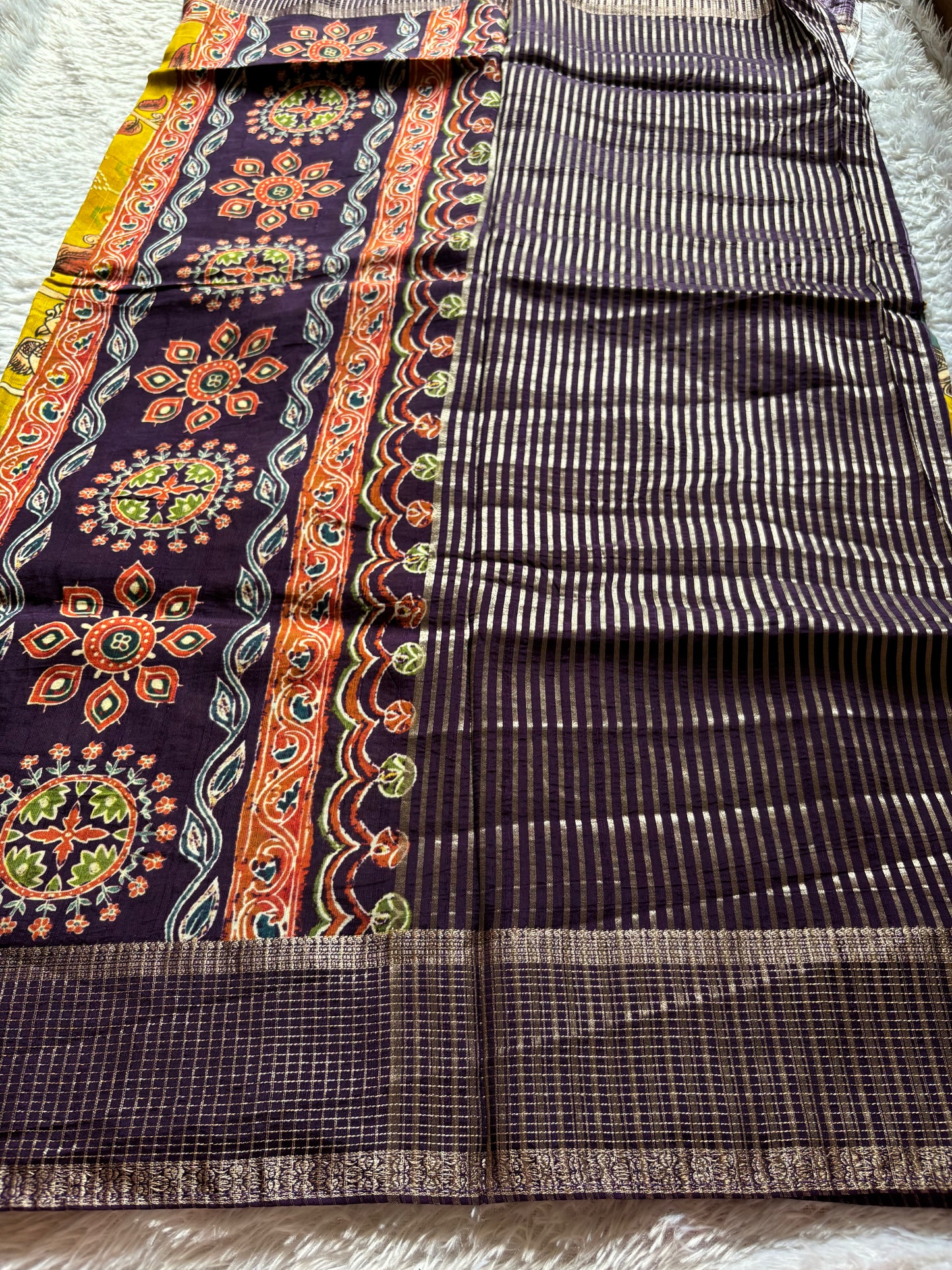 SS119 : Printed Mustard yellow-dark purple