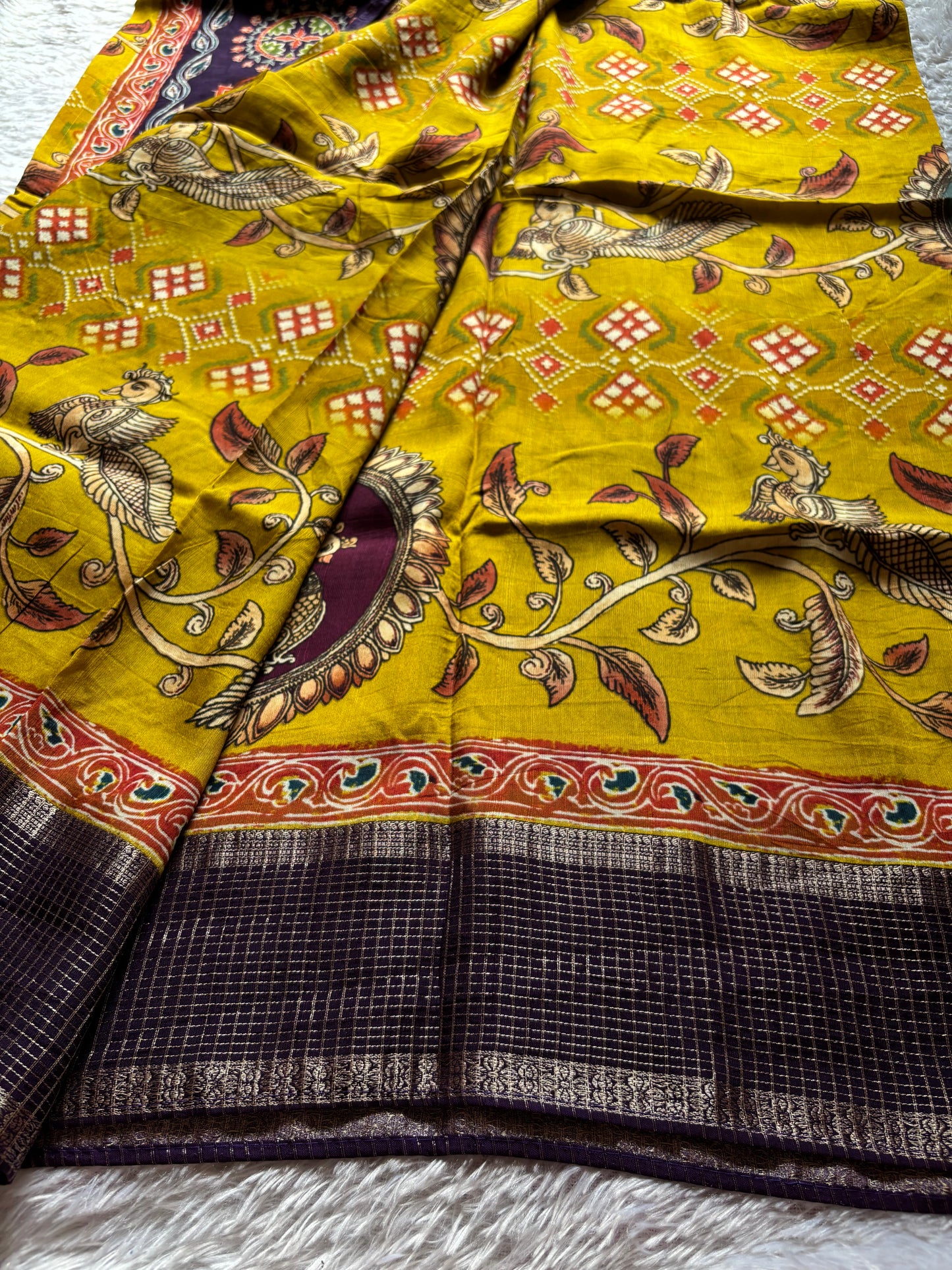 SS119 : Printed Mustard yellow-dark purple
