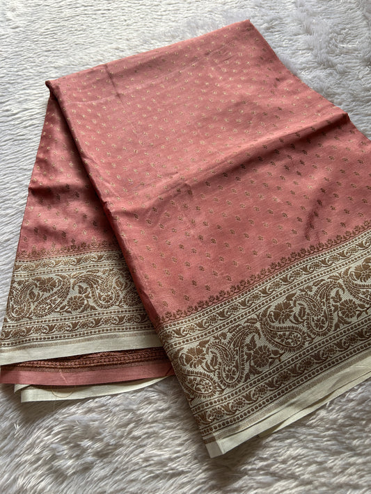 Soft Crepe Banarasi (2D) : Blush pink-off white