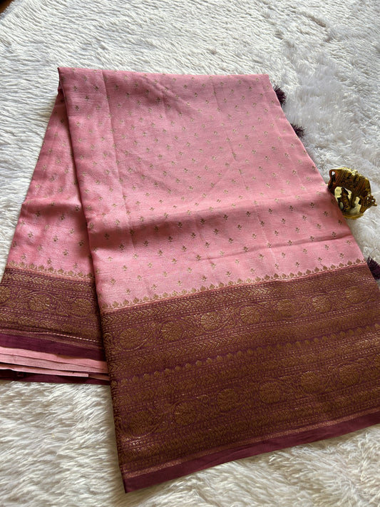 Soft Crepe Banarasi (2D) : Baby pink-pinkish brown