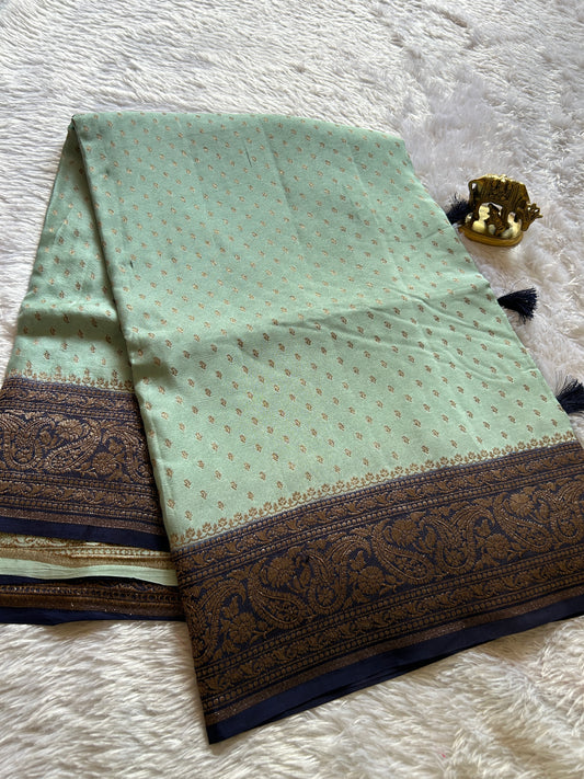 Soft Crepe Banarasi (2D) : Sea green-black