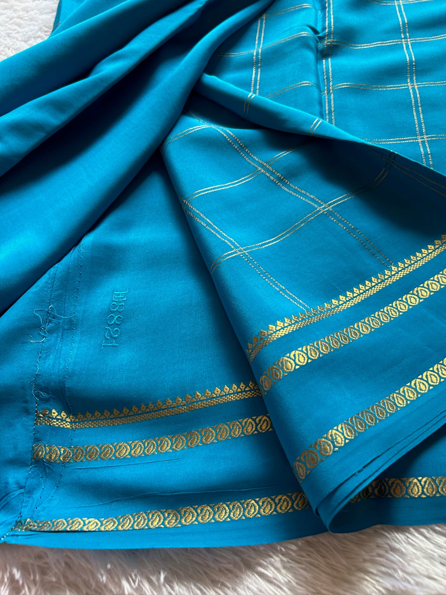 Pure CSG Zari crepe silk : Solid Ananda blue