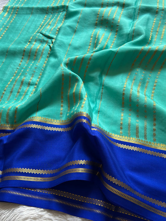 Turquoise-royal blue pure Mysore crepe silk