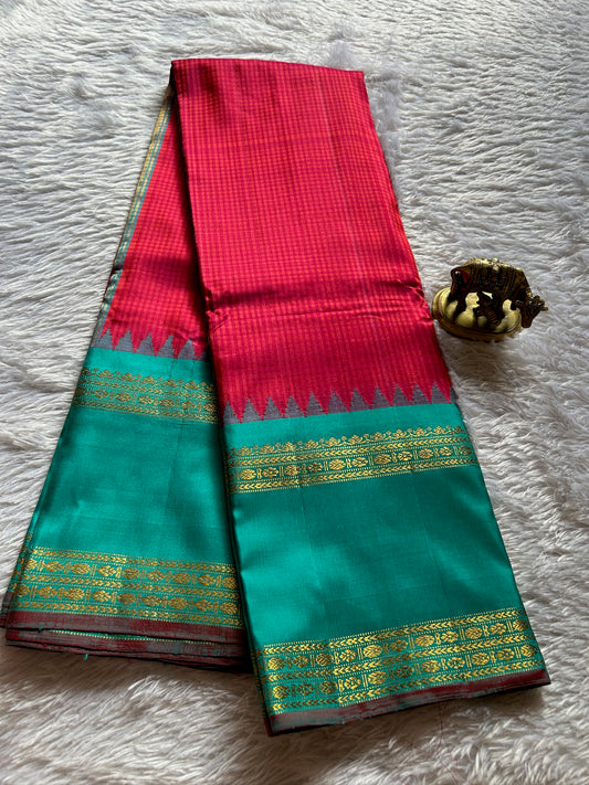 Red-blue Kancheepuram silk