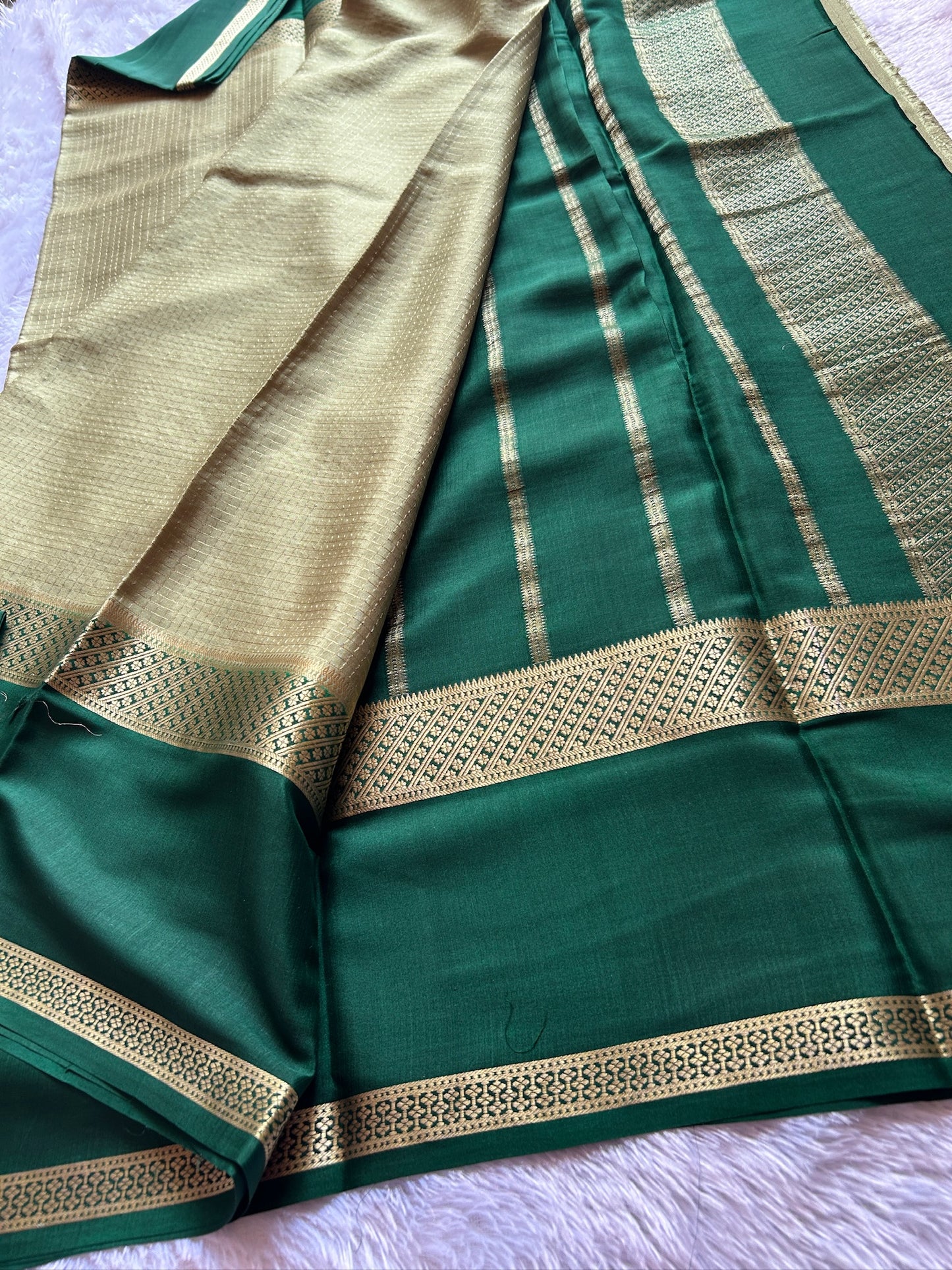 Sage green-bottle green pure Mysore silk