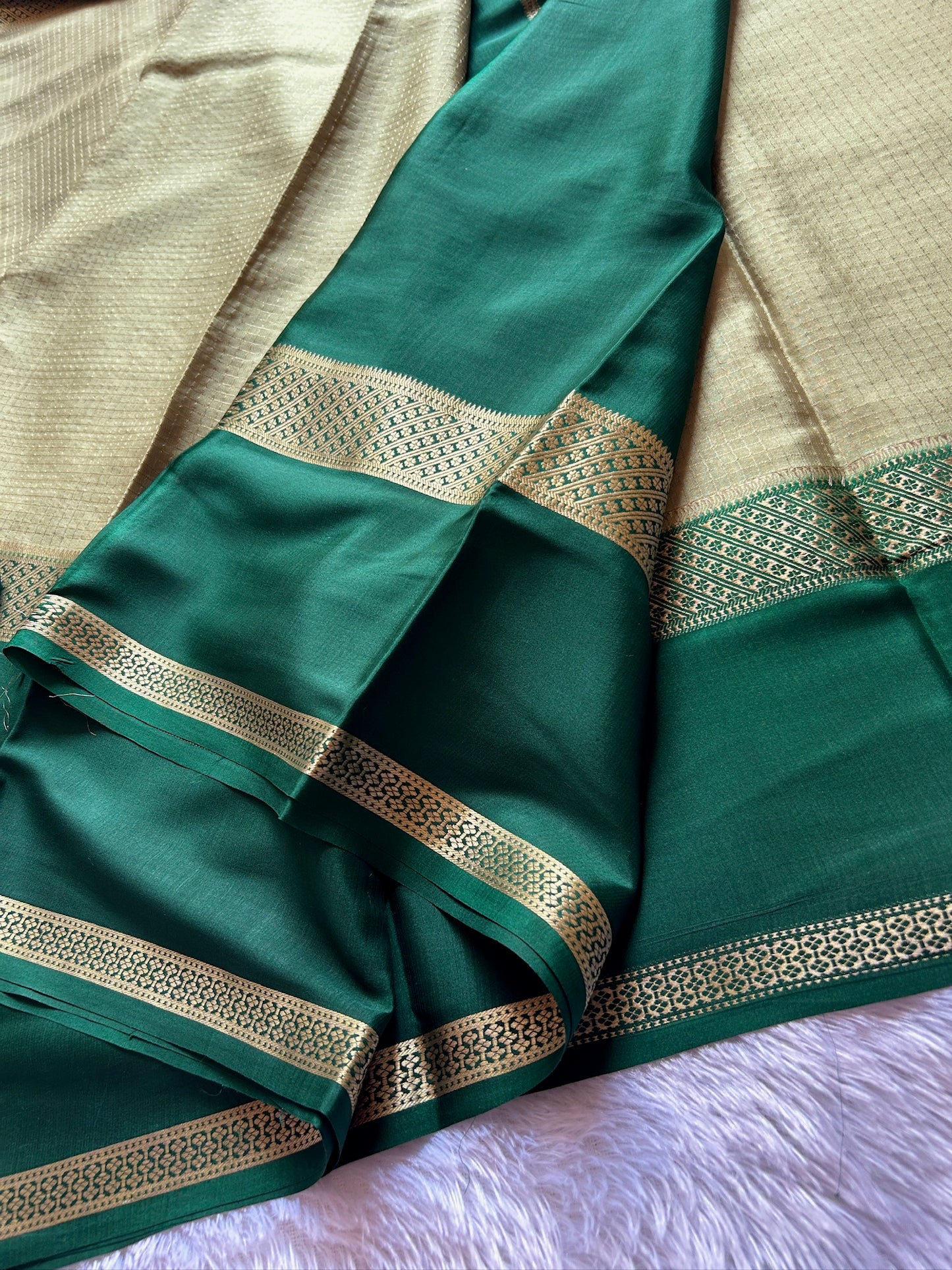 Sage green-bottle green pure Mysore silk