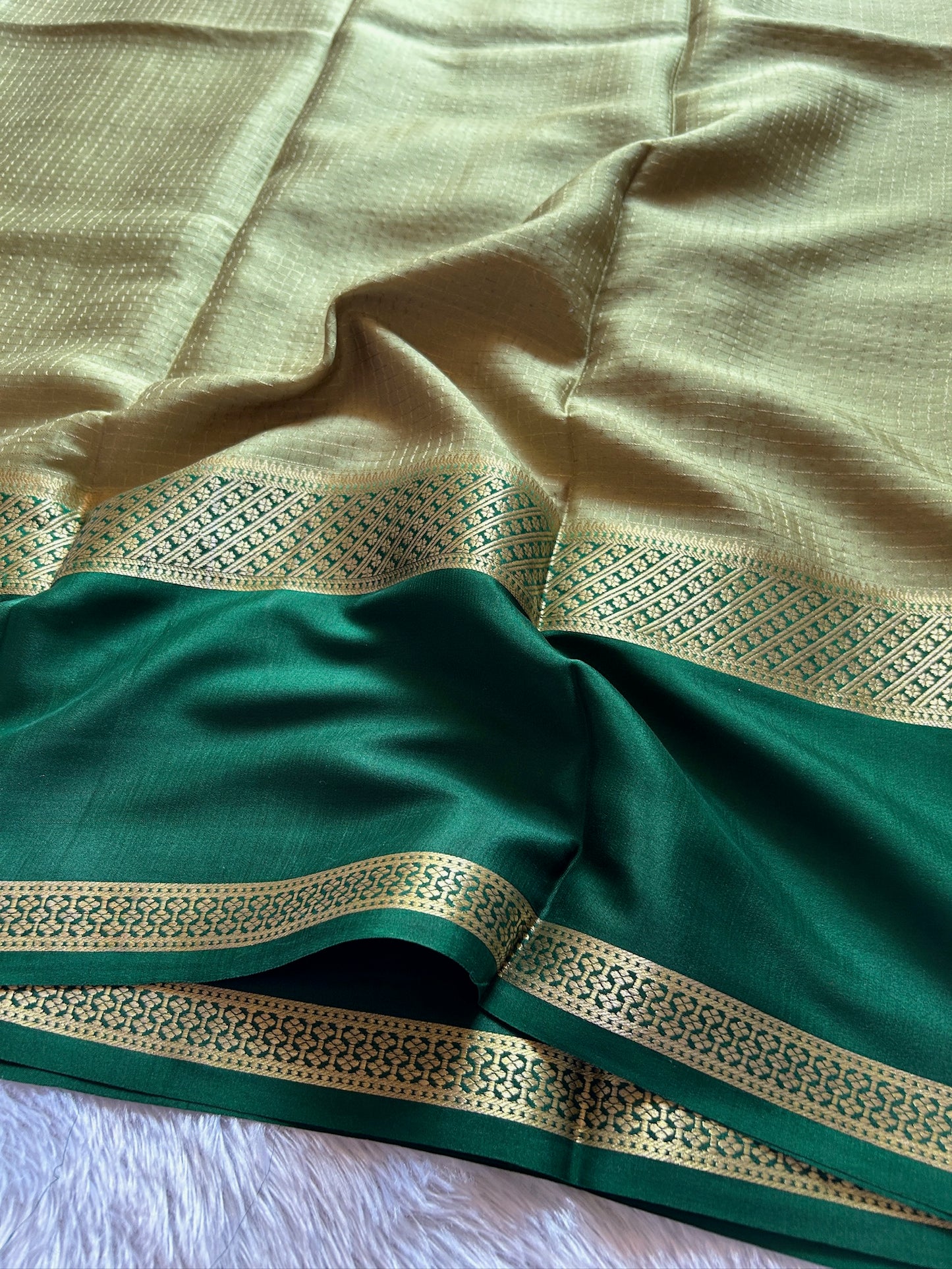 Sage green-bottle green pure Mysore silk