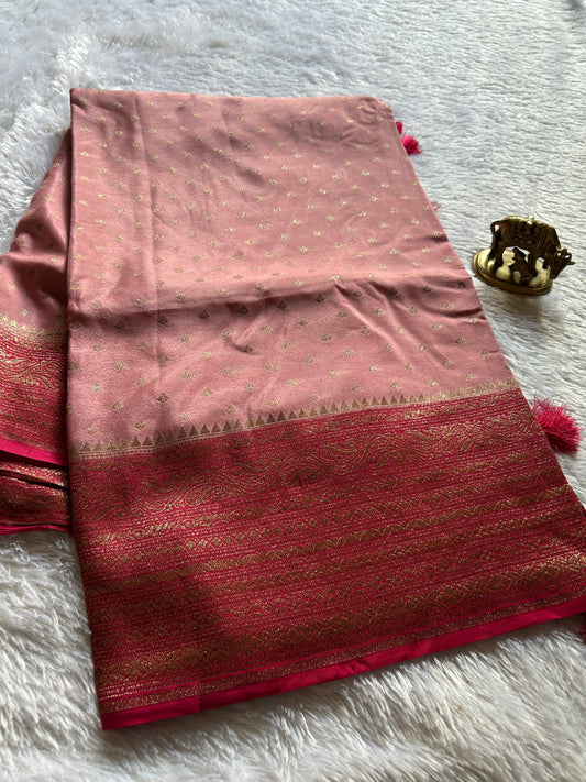 Soft Crepe Banarasi (2D) : Light peach-pink