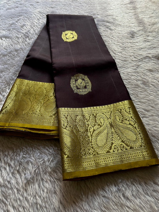 Coffee-olive Kancheepuram silk