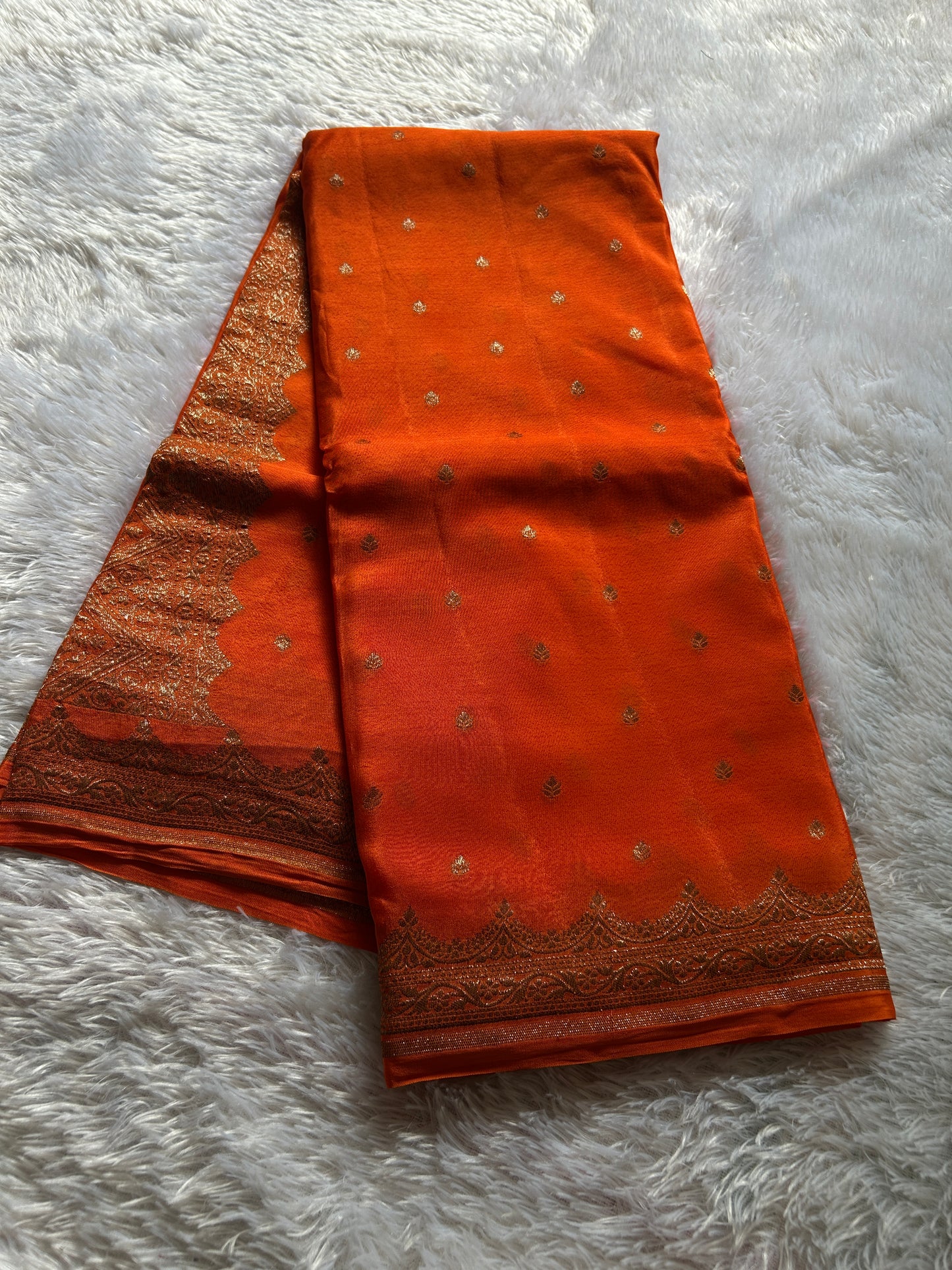 Soft Crepe Banarasi : Solid Orange