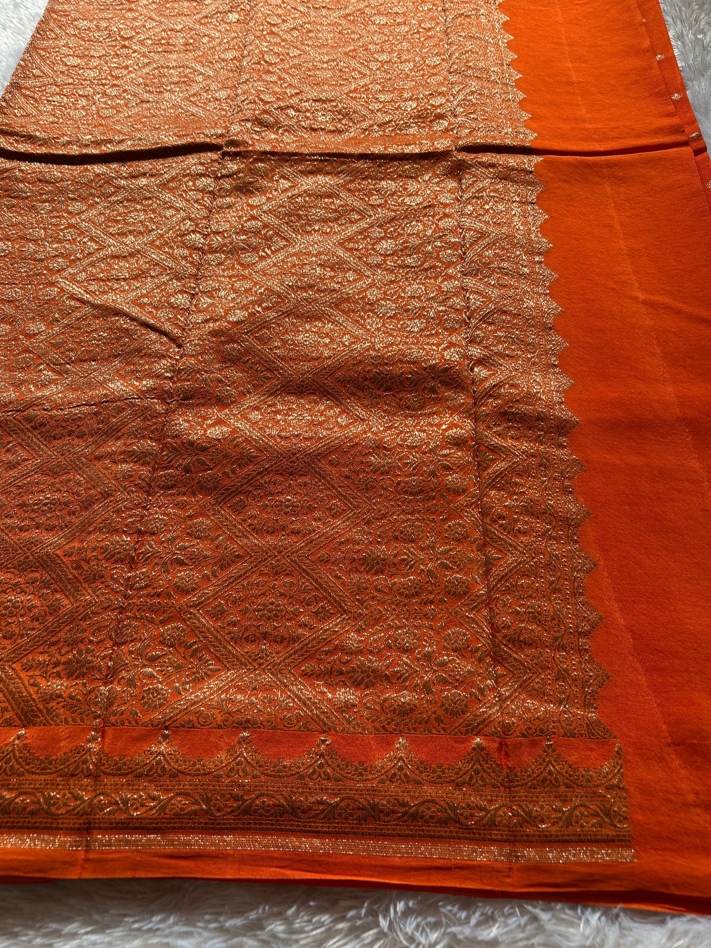 Soft Crepe Banarasi : Solid Orange