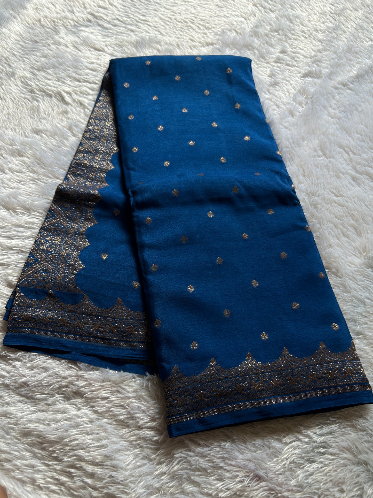 Soft Crepe Banarasi : Solid Peacock blue