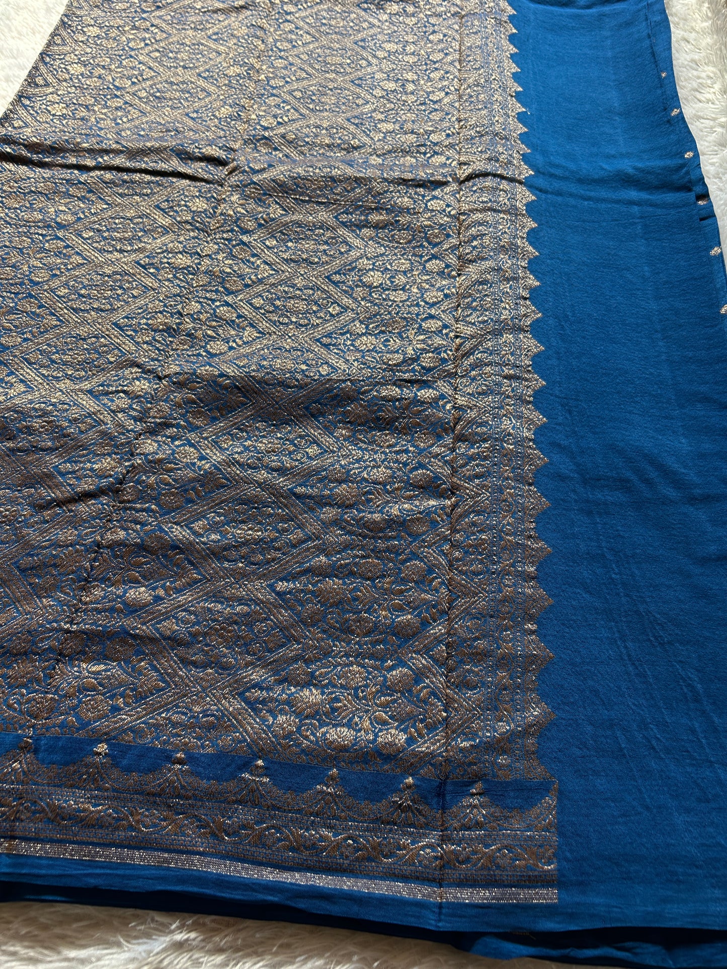 Soft Crepe Banarasi : Solid Peacock blue