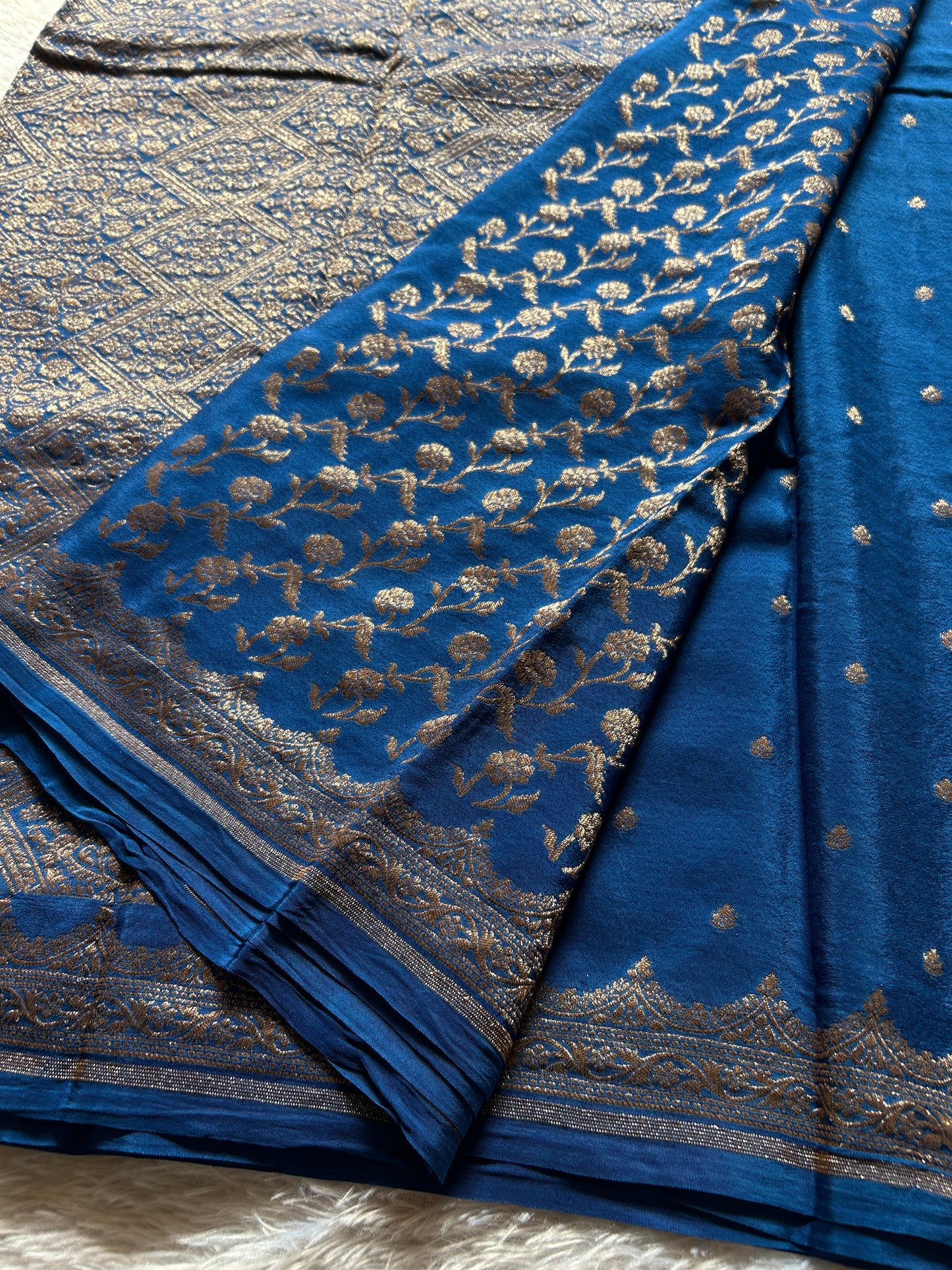 Soft Crepe Banarasi : Solid Peacock blue