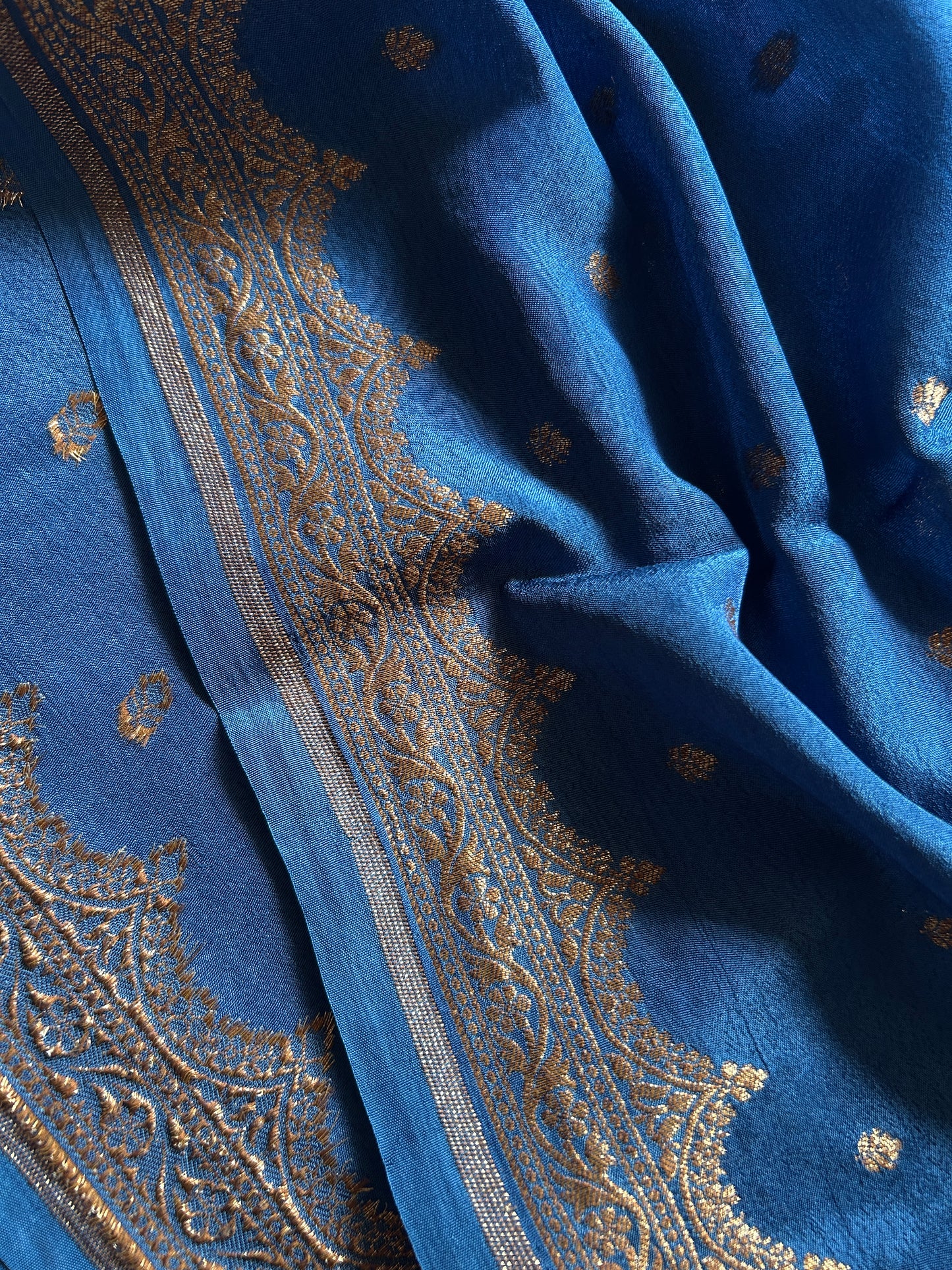 Soft Crepe Banarasi : Solid Peacock blue