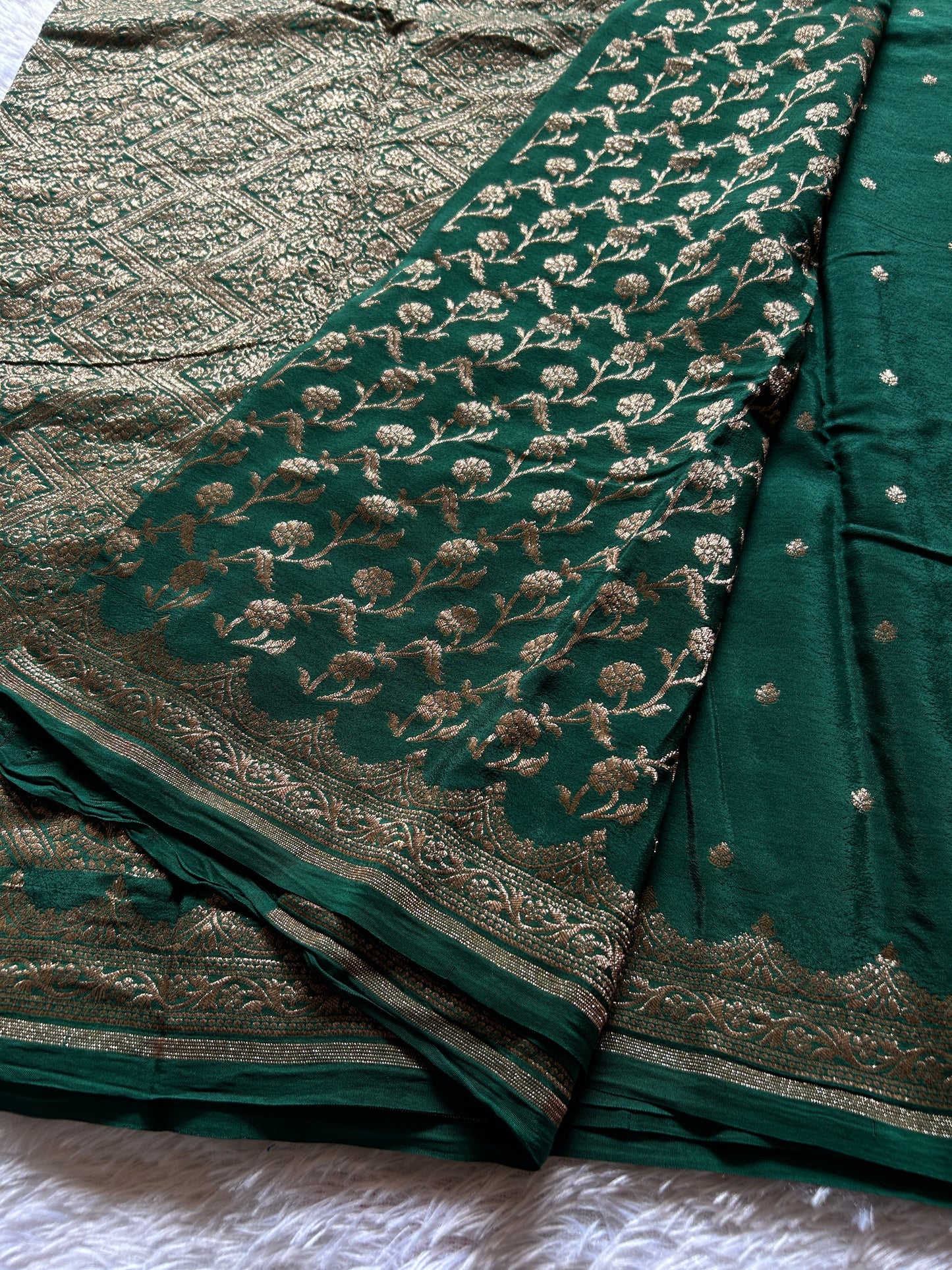 Soft Crepe Banarasi : Solid Dark green