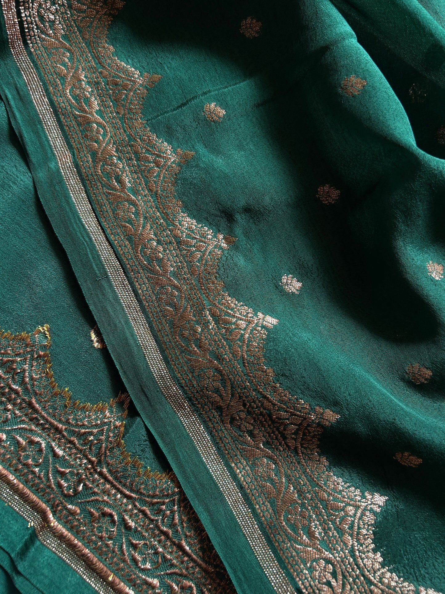 Soft Crepe Banarasi : Solid Dark green