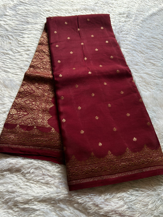 Soft Crepe Banarasi : Solid Maroon
