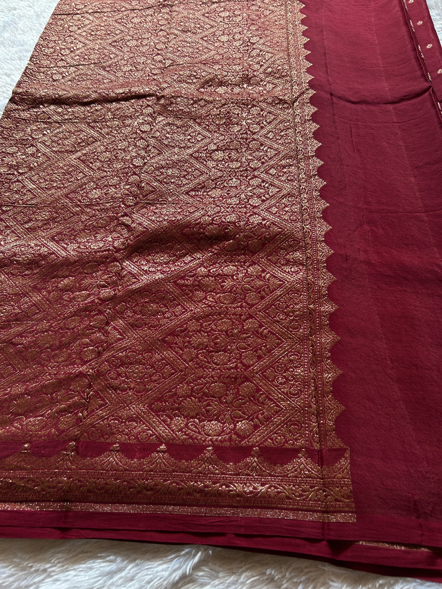 Soft Crepe Banarasi : Solid Maroon