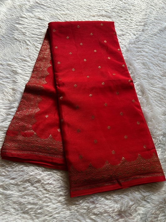 Soft Crepe Banarasi : Solid Red