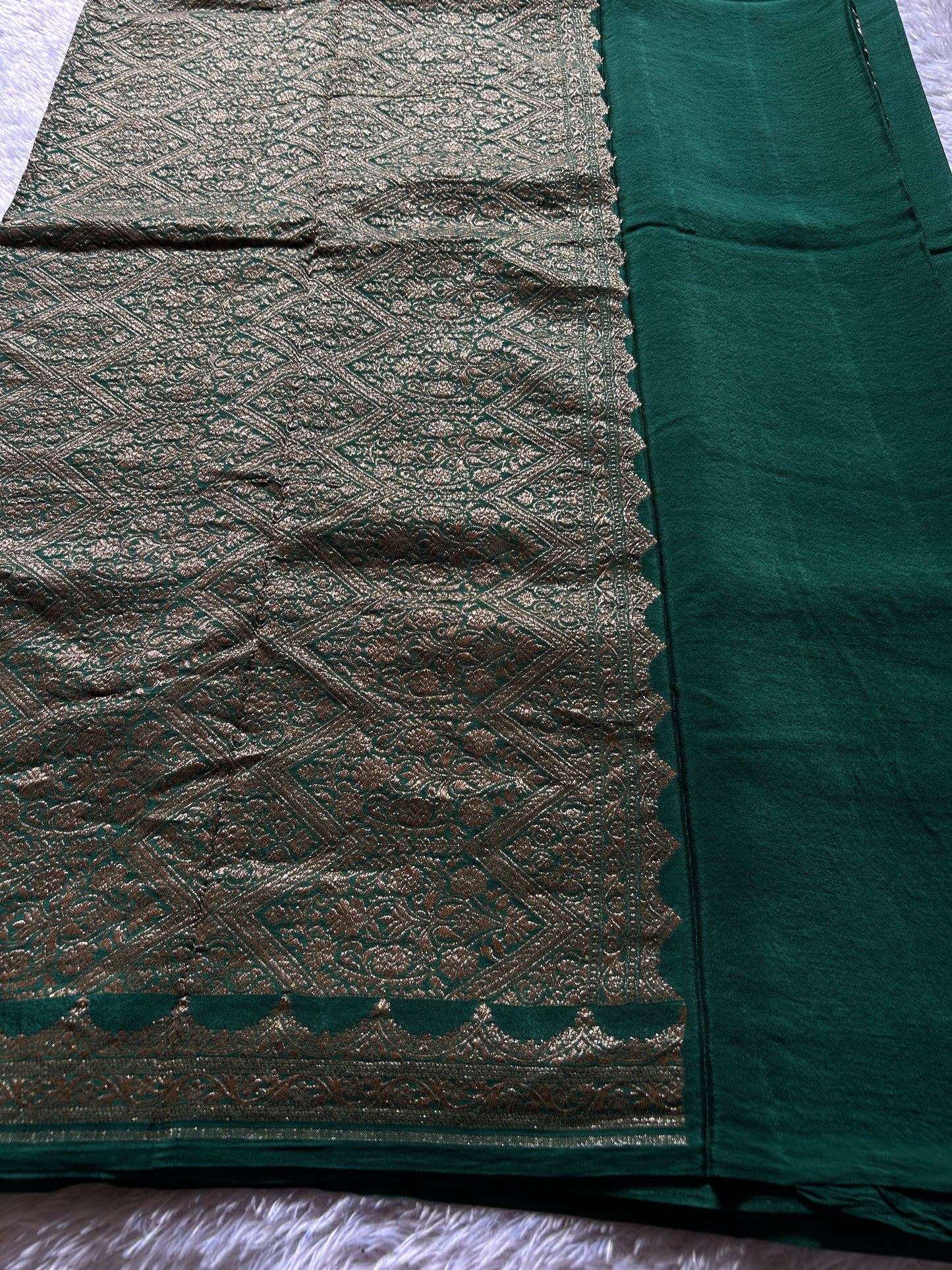 Soft Crepe Banarasi : Solid Dark green