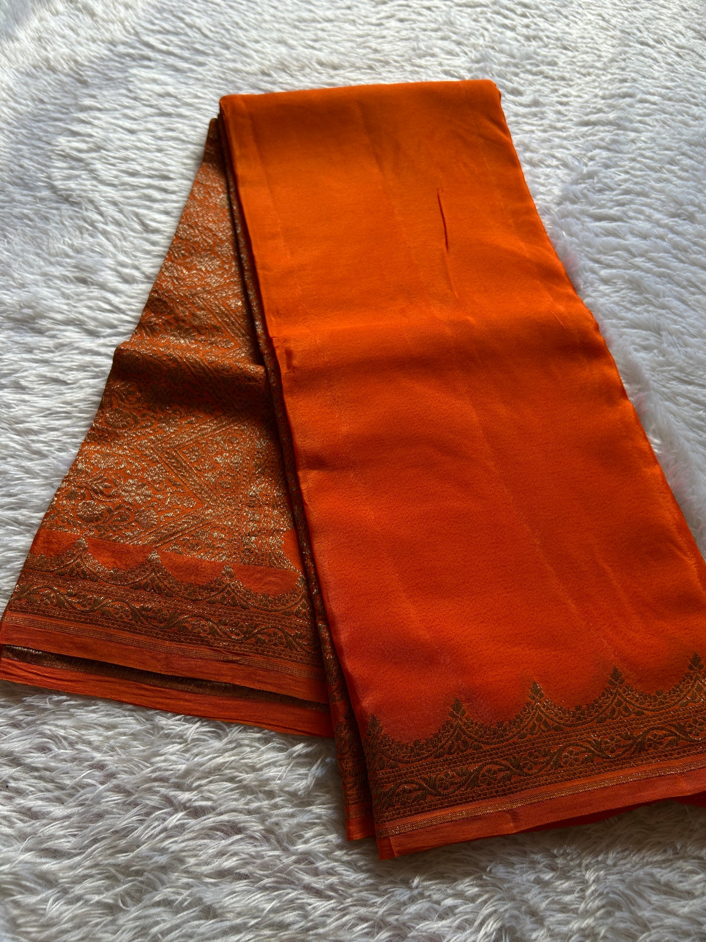 Soft Crepe Banarasi : Solid Orange
