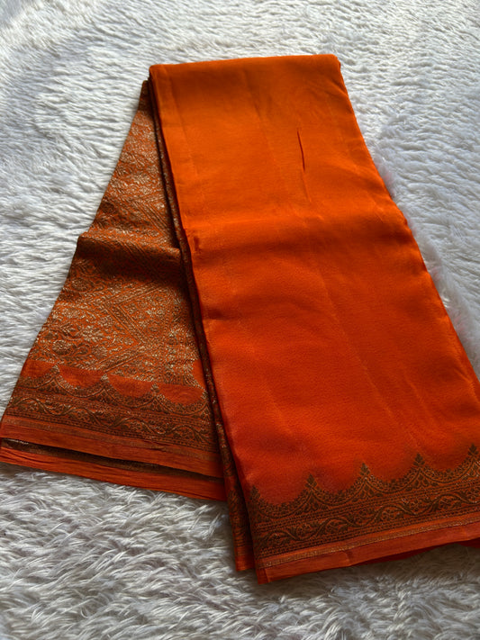 Soft Crepe Banarasi : Solid Orange