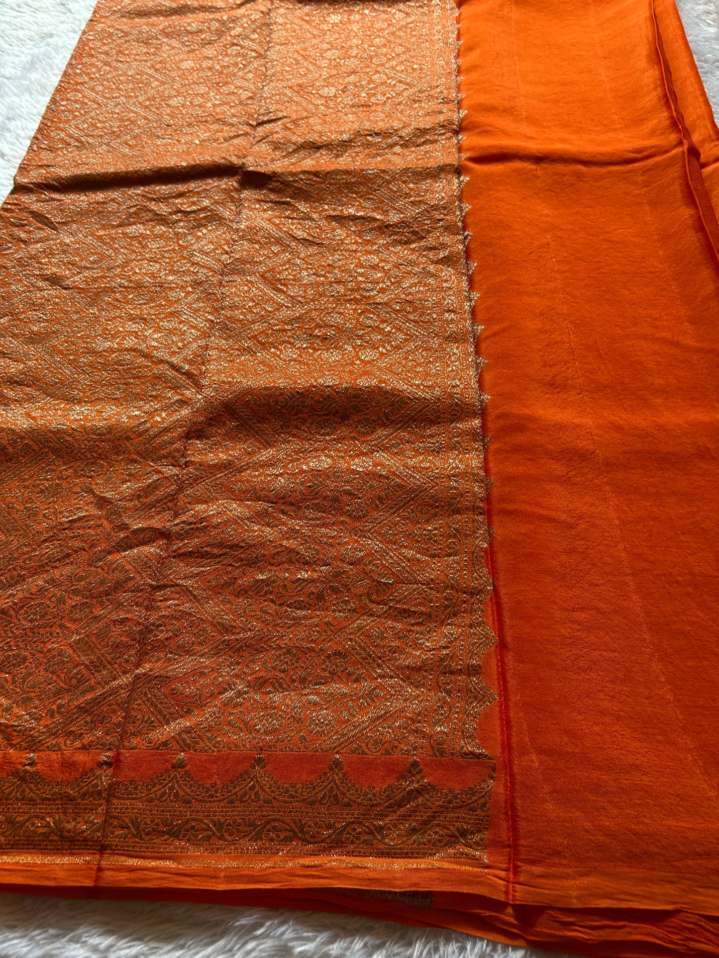Soft Crepe Banarasi : Solid Orange