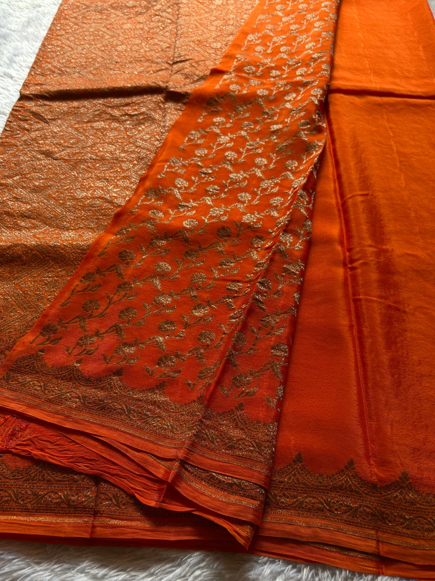 Soft Crepe Banarasi : Solid Orange
