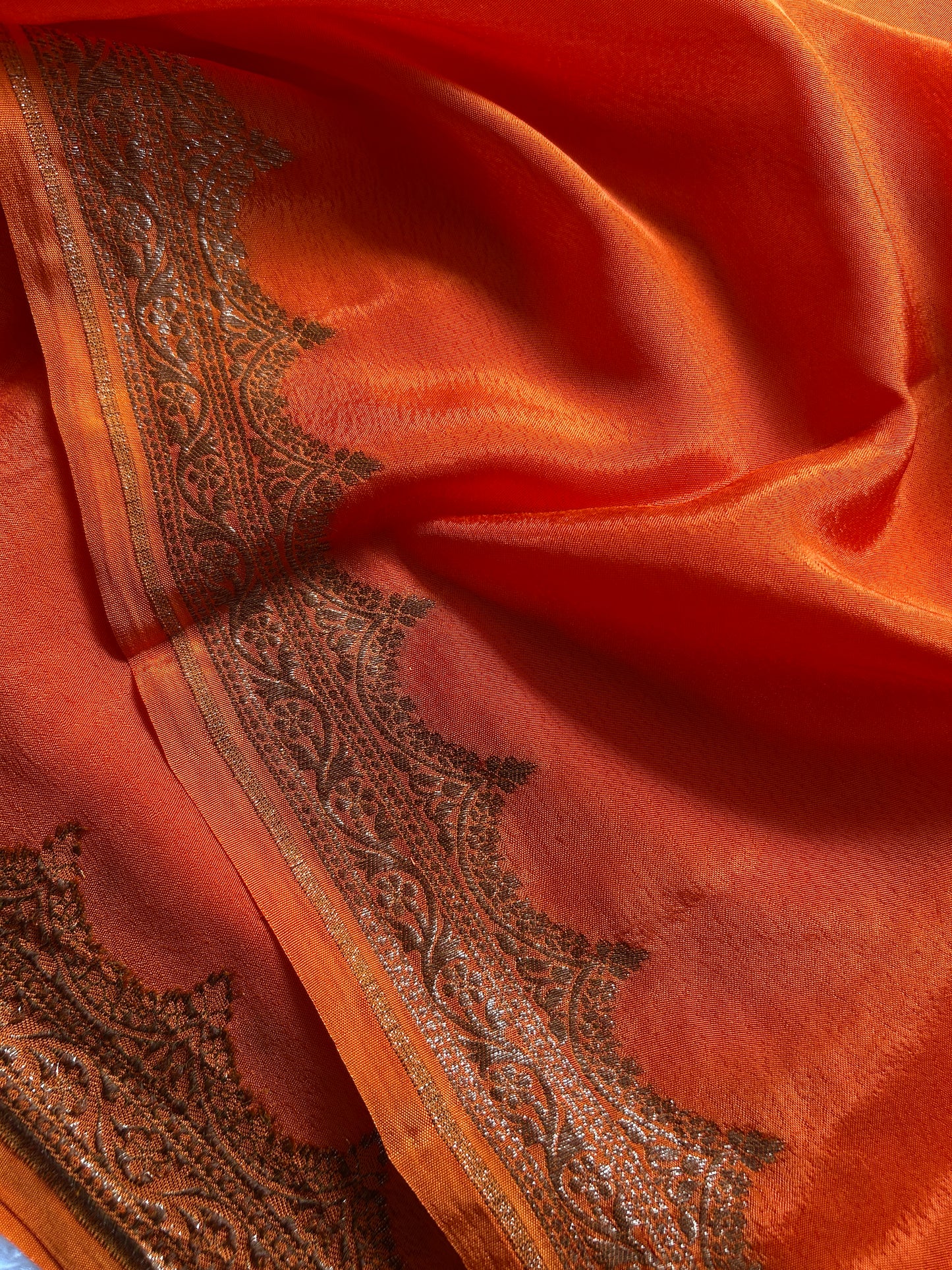 Soft Crepe Banarasi : Solid Orange
