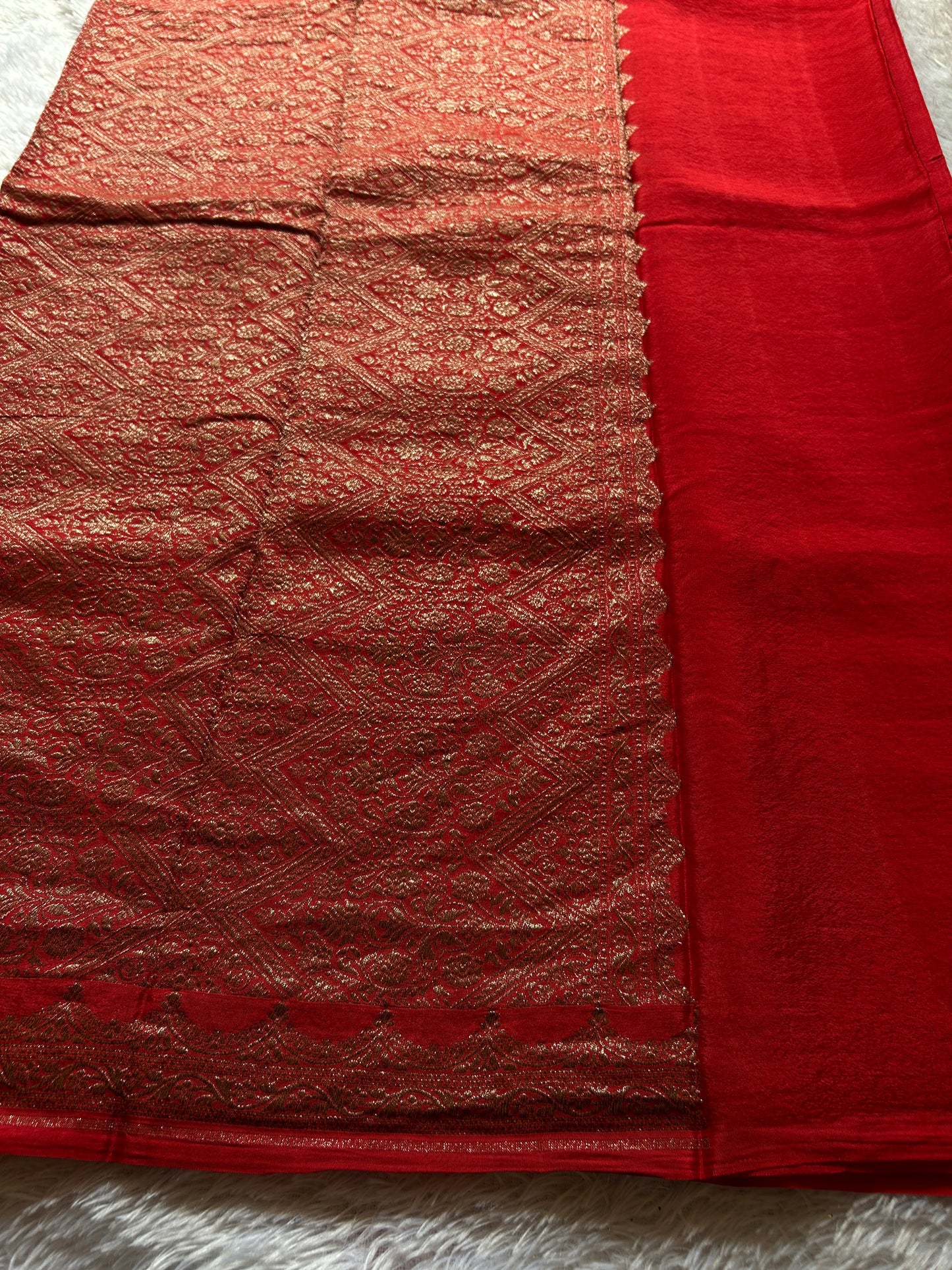 Soft Crepe Banarasi : Solid Red