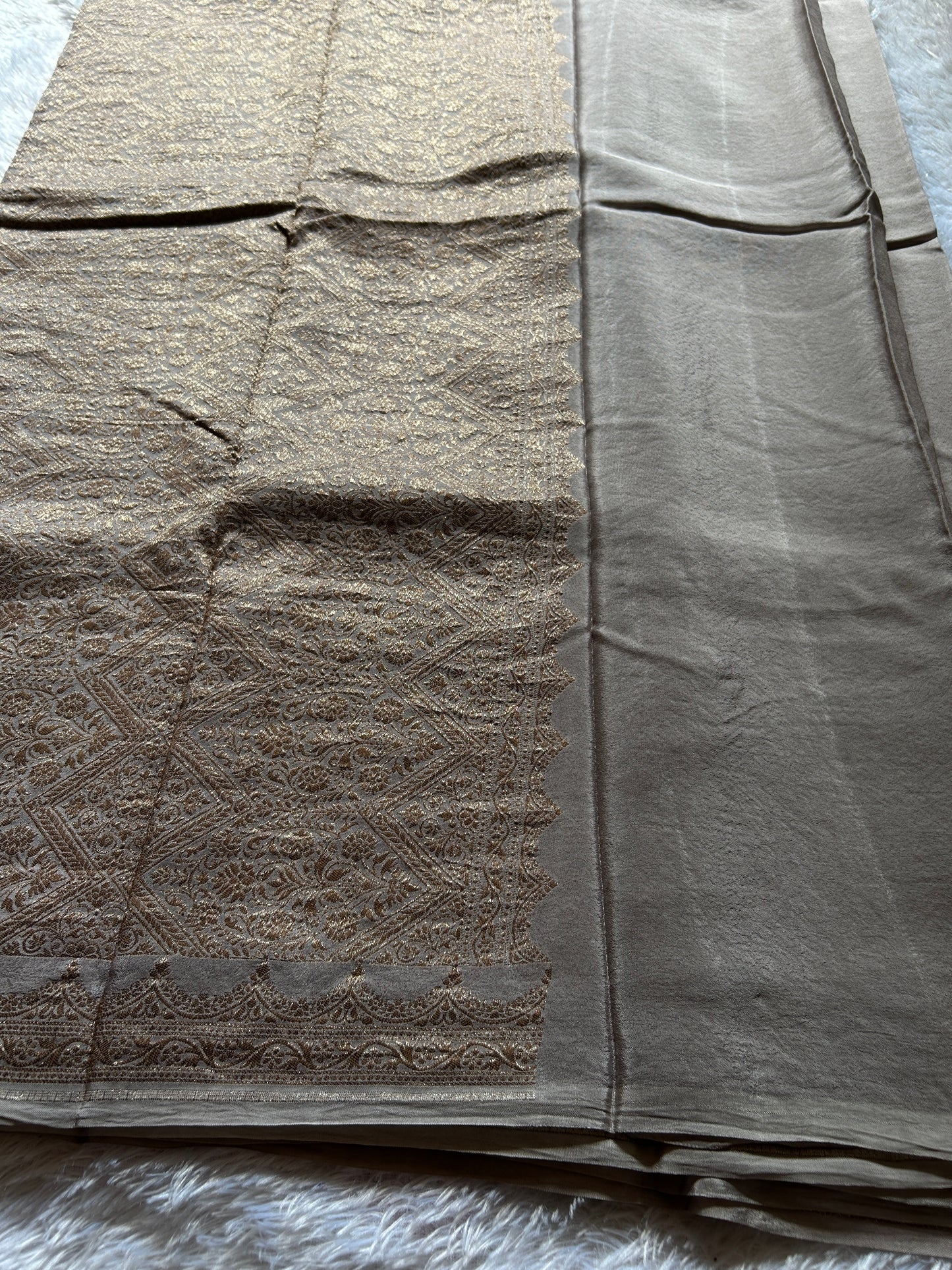 Soft Crepe Banarasi : Solid Ash grey
