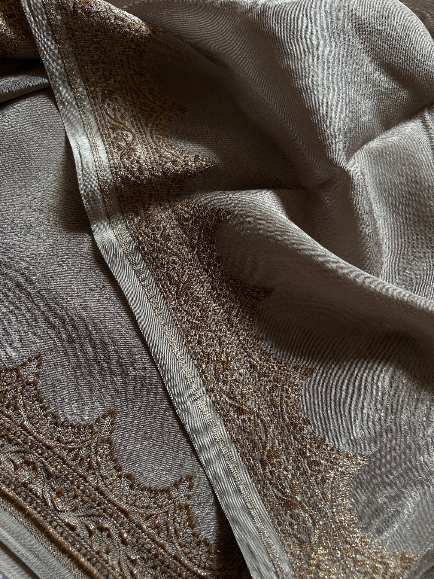 Soft Crepe Banarasi : Solid Ash grey