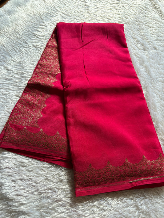 Soft Crepe Banarasi : Solid Rani pink