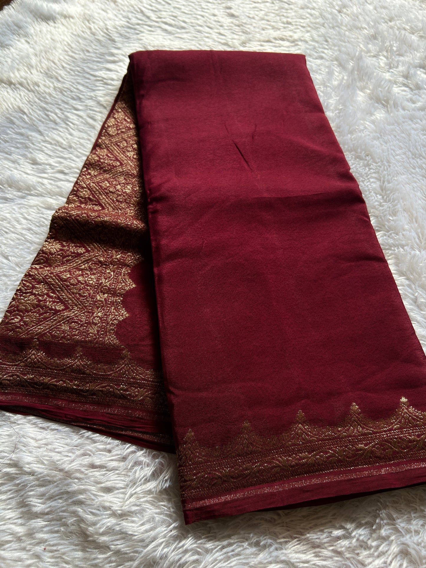 Soft Crepe Banarasi : Solid Maroon