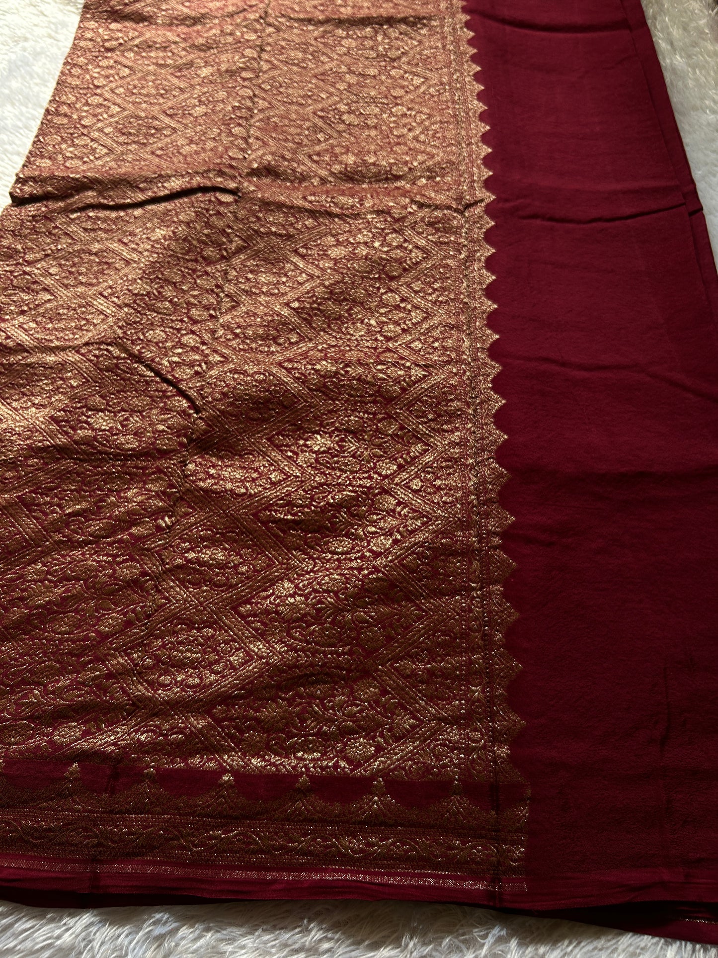 Soft Crepe Banarasi : Solid Maroon