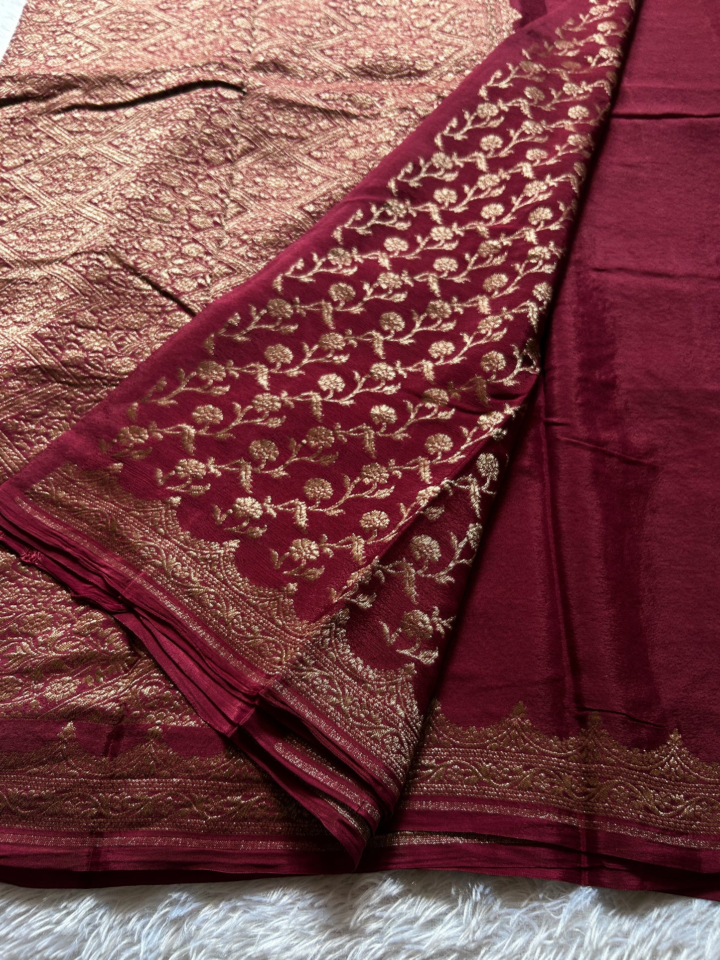 Soft Crepe Banarasi : Solid Maroon
