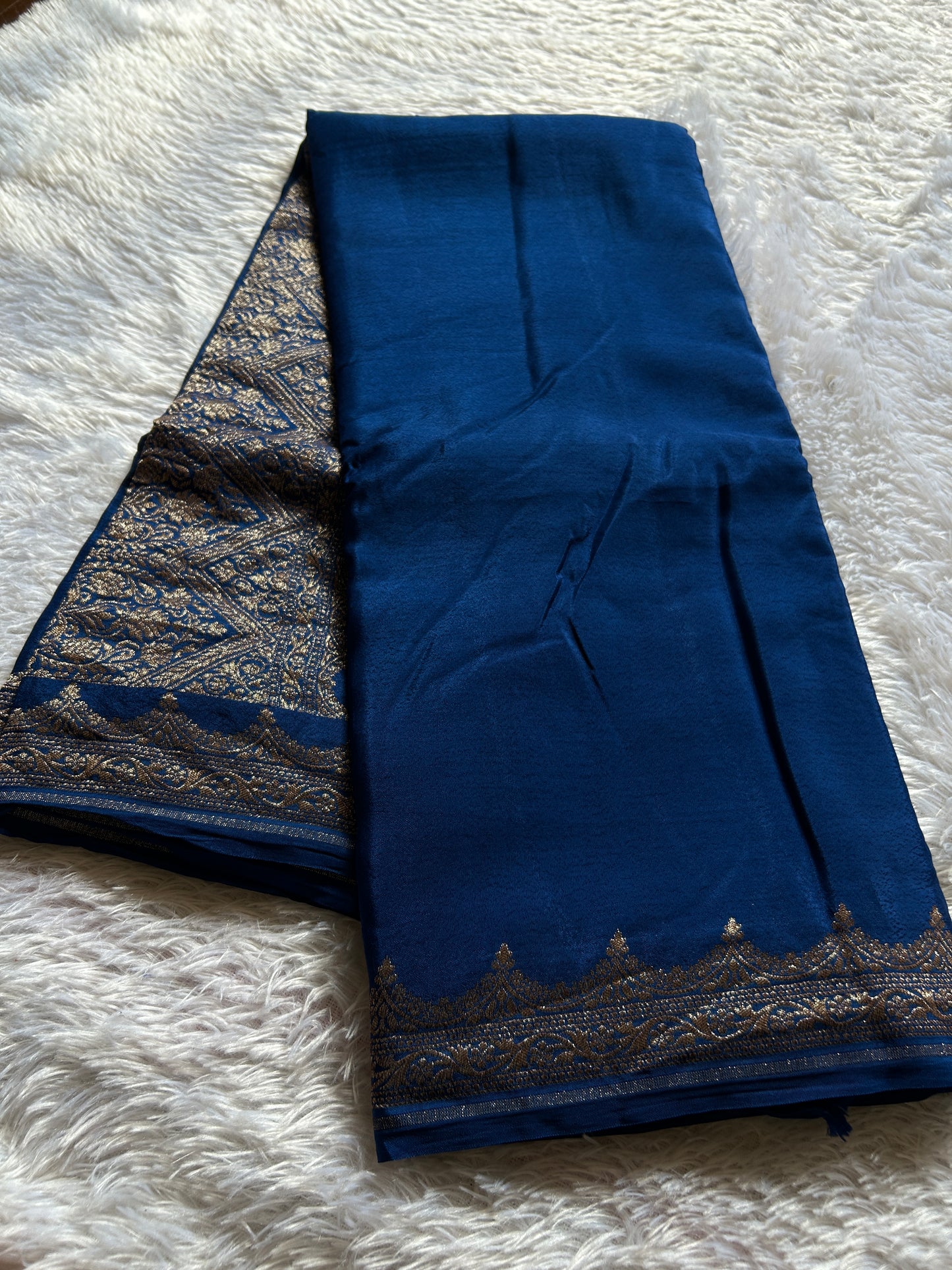 Soft Crepe Banarasi : Solid Peacock blue