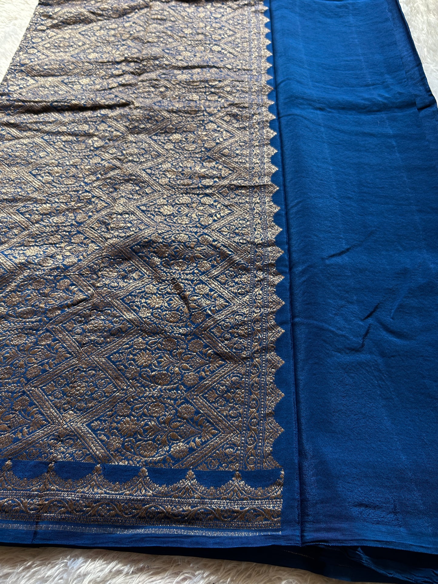 Soft Crepe Banarasi : Solid Peacock blue