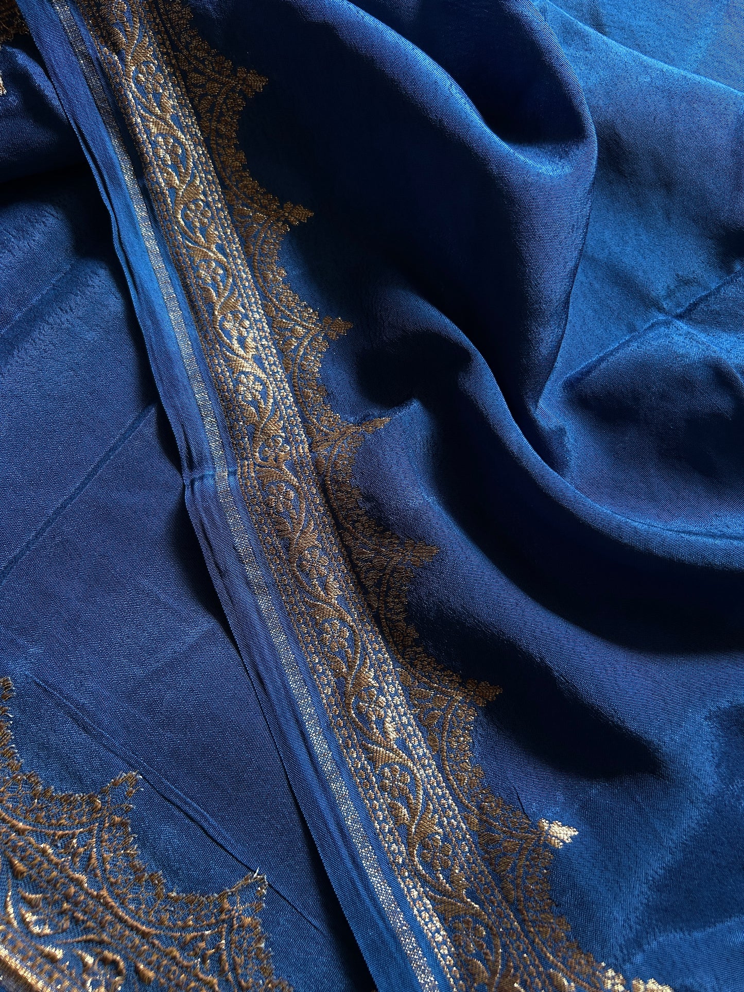 Soft Crepe Banarasi : Solid Peacock blue
