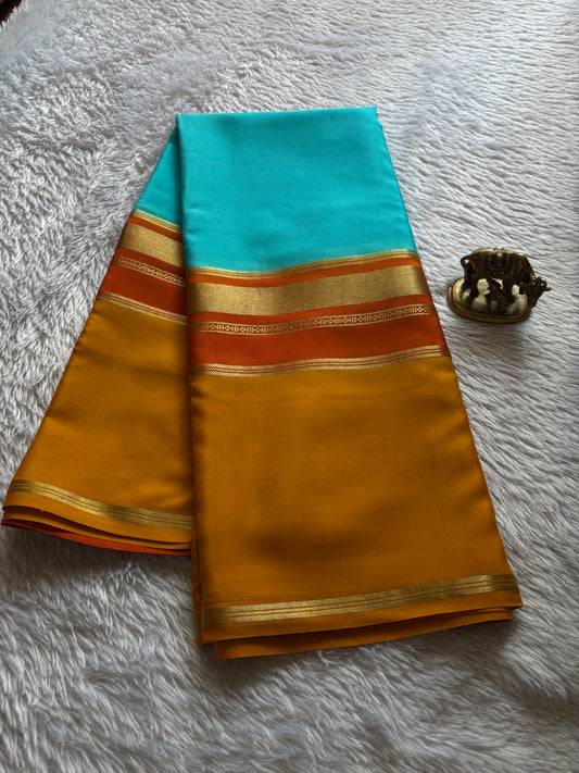 Triveni (3D) : Sea blue-orange-golden yellow